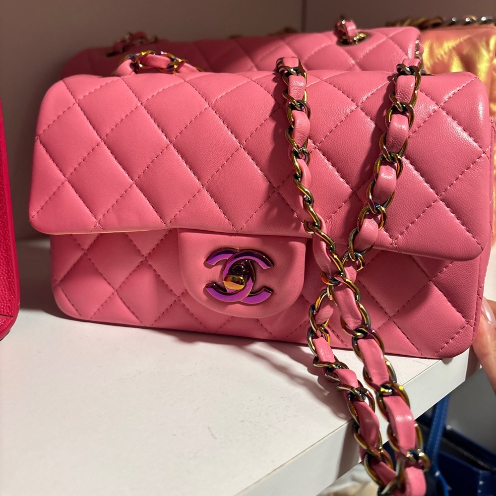 Chanel mini flap rainbow hardware 100% authentic with yellow inside